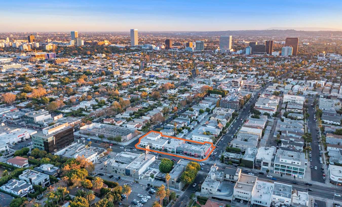 aerial view of Beverly Grove retail commercial real estate property in Los Angeles